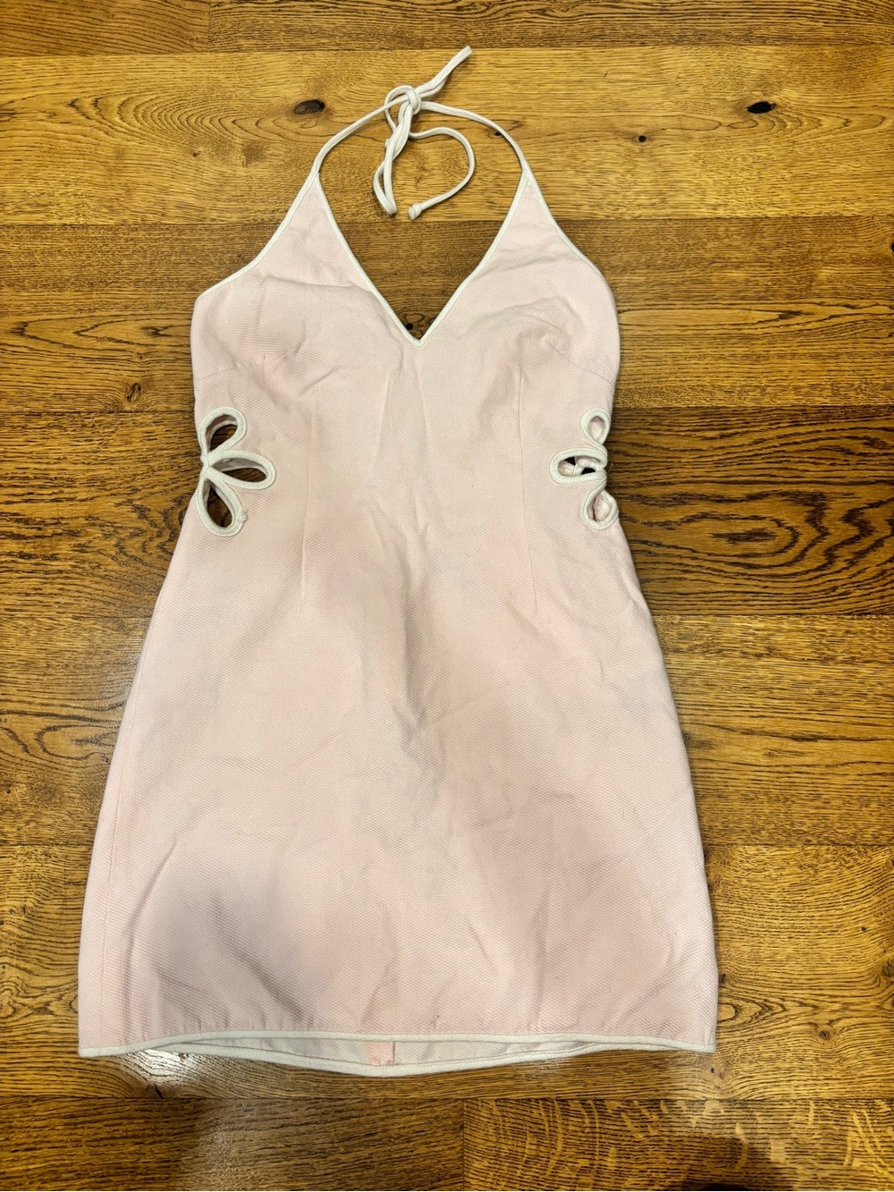 Rare  Vtg Laundry By Shelli Segal Baby Pink Floral CutOut Mini Dress Size 6 1995